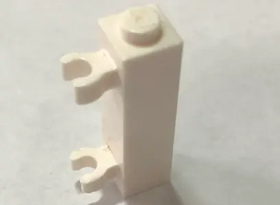 White Brick, Modified 1 x 1 x 3 with 2 Clips (Vertical Grip) - Solid Stud