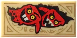 Tan Tile 1 x 2 with Dark Tan Markings and 2 Red Monster Heads with Horns Pattern (Nexo Knights Book 
