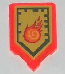 Trans-Neon Orange Tile, Modified 2 x 3 Pentagonal with Nexo Power Shield Pattern - Rolling Fireball