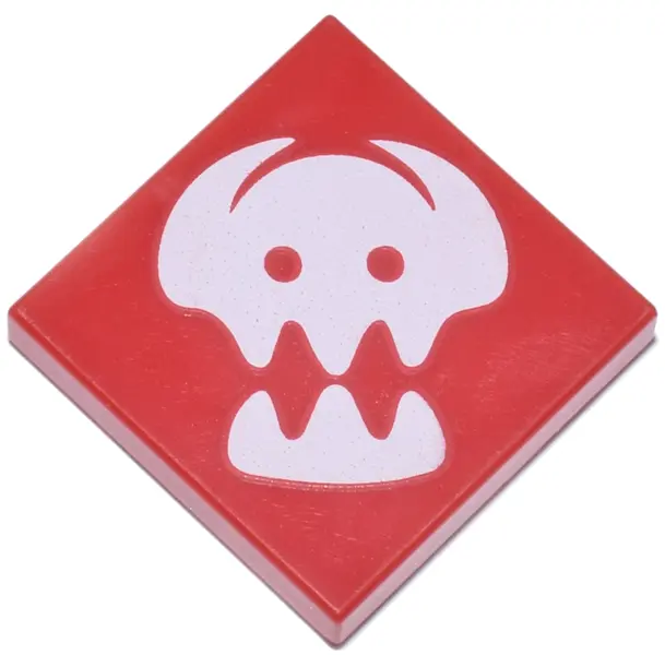Red Tile 2 x 2 with White Viking Helmet with Horns and Teeth Pattern (How to Train Your Dragon Hiccu