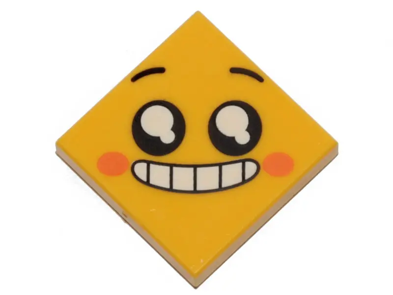 Yellow Tile 2 x 2 with Face, Smile with Teeth and Open Mouth, Black Eyes with White Pupils, Raised E