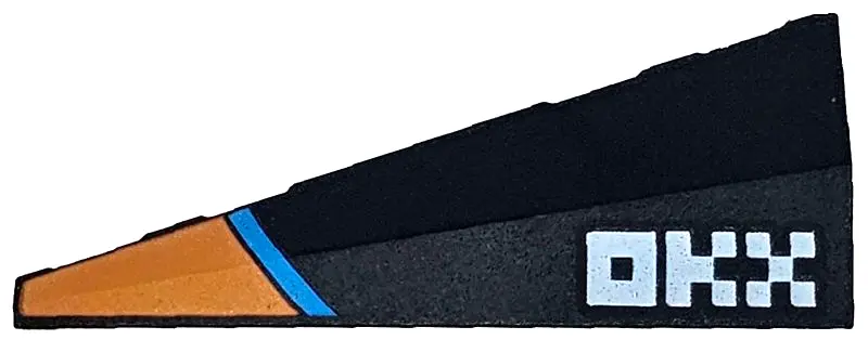 Black Wedge 5 x 2 Right with Orange Panel, Dark Azure Stripe, White Pixelated 'OKX' Pattern