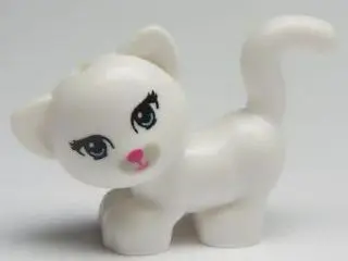 White Cat, Friends Style, Standing and Looking Left with Bright Light Blue Eyes, Dark Pink Nose and 