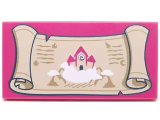 Magenta Tile 2 x 4 with Tan Scroll with House Pattern