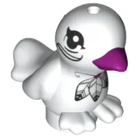 White Bird, Friends Style with Magenta Beak and Black Eyes and Feathers Pattern (Elves Pluma)