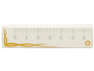 White Tile 1 x 4 with Ruler with Gold Trim Pattern