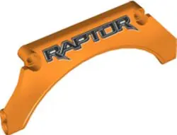 Orange Technic, Panel Car Mudguard Arched 13 x 2 x 5 Straight Top with 'RAPTOR' Pattern