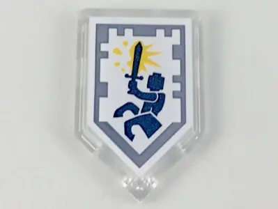 Trans-Clear Tile, Modified 2 x 3 Pentagonal with Nexo Power Shield Pattern - Centaur Charge