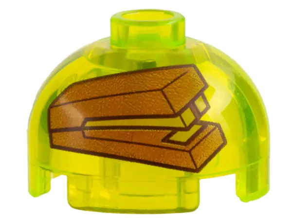 Trans-Neon Green Brick, Round 2 x 2 Dome Top with Dark Orange Stapler in Jello Mold Pattern