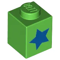 Bright Green Brick 1 x 1 with Blue Star Pattern