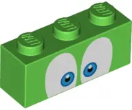 Bright Green Brick 1 x 3 with Dark Azure and Black Eyes on White Background Pattern (Super Mario Lar