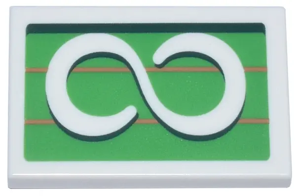 White Tile 2 x 3 with White Infinity Symbol on Bright Green Background with Dark Green and Medium No