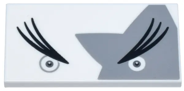 White Tile 2 x 4 with Dark Bluish Gray Eyes, Long Black Eyebrows, and Light Bluish Gray Star Shape P