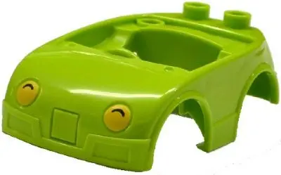 Lime Duplo Car Body with 2 Studs on Back and Yellow Headlights with Black Shadow Pattern (fits over 