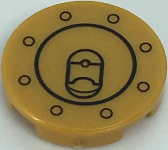 Pearl Gold Tile, Round 2 x 2 with Bottom Stud Holder with Black Circles (Fuel Cap) Pattern