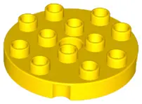 Yellow Duplo, Plate Round 4 x 4 with Hole with Locking Ridges