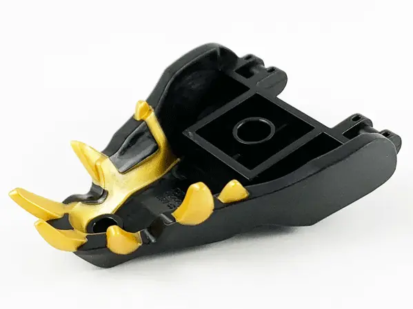Black Dragon Head (Ninjago) Jaw with 2 Bar Handles on Back with Molded Gold Teeth Pattern