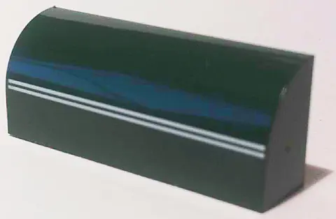 Dark Green Slope, Curved 1 x 4 x 1 1/3 with 2 Thin White Stripes Pattern