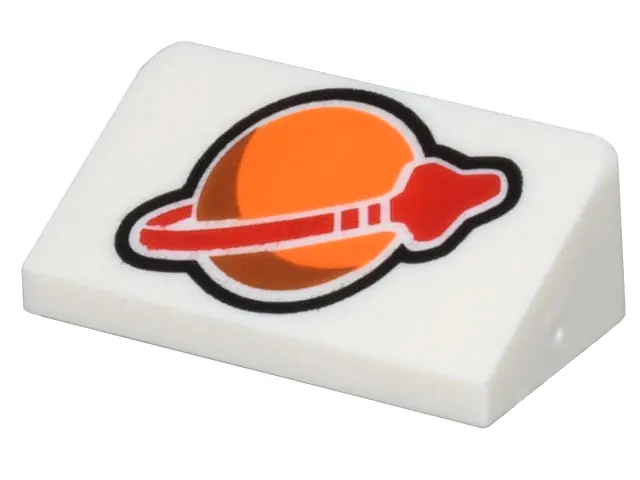 White Slope 30 1 x 2 x 2/3 with Orange and Red Classic Space Logo Pattern
