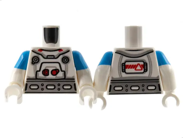 White Torso Spacesuit, Red Trim, Wide Silver Belt Pattern / White Arms with Molded Dark Azure Short 