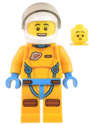 Lunar Research Astronaut - Male, Bright Light Orange and Dark Azure Suit, White Helmet, Trans-Brown 