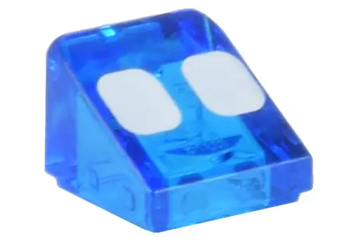 Trans-Dark Blue Slope 30 1 x 1 x 2/3 with 2 White Rounded Rectangles Pattern