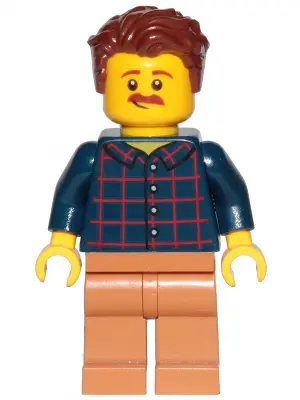 Dad - Dark Blue Plaid Button Shirt, Medium Nougat Legs, Reddish Brown Hair Swept Left Tousled