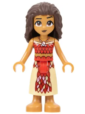 Moana (Medium Nougat) - Mini Doll, Dark Red and Red Strapless Top, Tan Long Skirt with Feathers, Dar