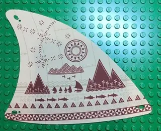 Tan Cloth Sail Triangular 18 x 14 with Reddish Brown Stars, Sun, Mountains, and Fish Pattern
