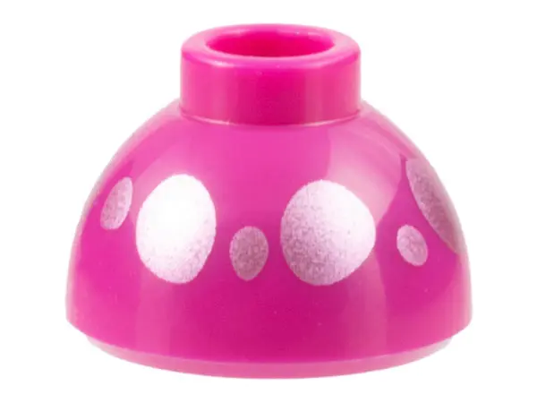 Magenta Brick, Round 1 1/2 x 1 1/2 x 2/3 Dome Top with Metallic Pink Spots Pattern