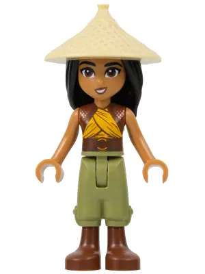 Raya - Tan Conical Hat, Yellow Top, Reddish Brown Boots, Open Mouth