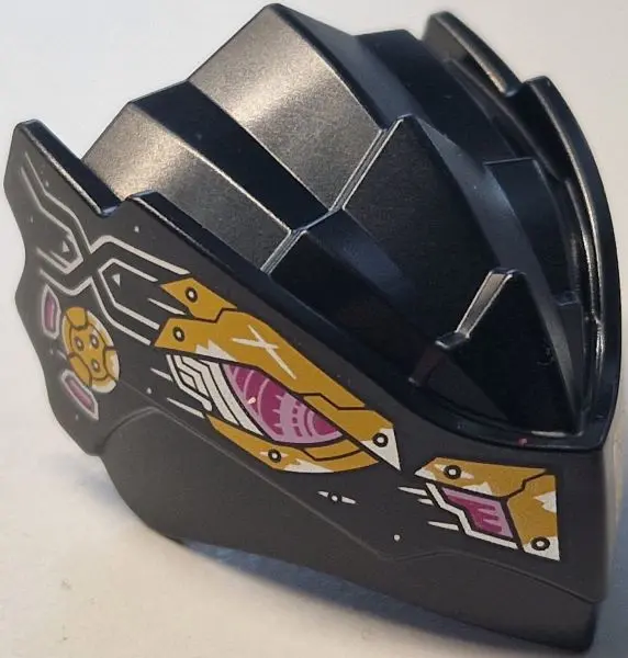 Black Dragon Head (Ninjago) with Stepped Top and Pin Hole on Back with Magenta and Bright Pink Mecha