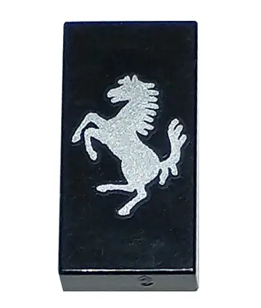 Black Tile 1 x 2 with Ferrari Logo, Silver Horse, Vertical Orientation Pattern