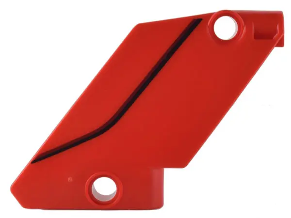 Red Technic, Panel Curved #60 5 x 7 Tapered Right with Black Curved Line Car Headlight Cover Pattern