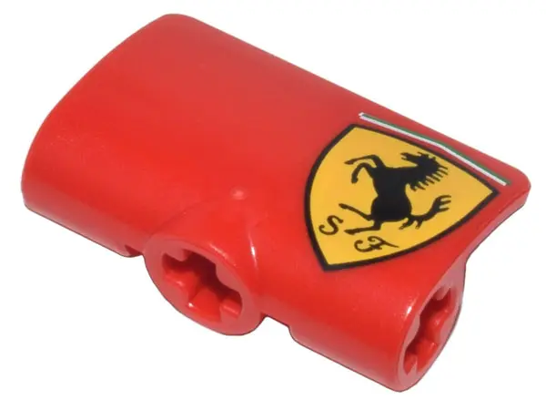 Red Technic, Panel Curved 2 x 3 x 1 with Ferrari Logo Black Horse on Yellow Shield Pattern Model Lef
