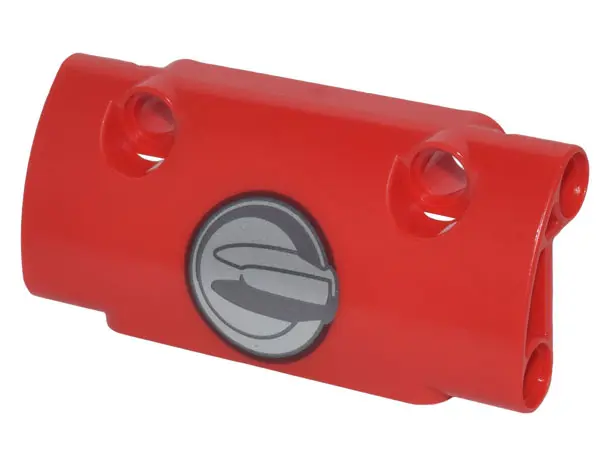 Red Technic, Panel Curved 7 x 3 with 2 Pin Holes through Panel Surface with Silver and Black Circle 