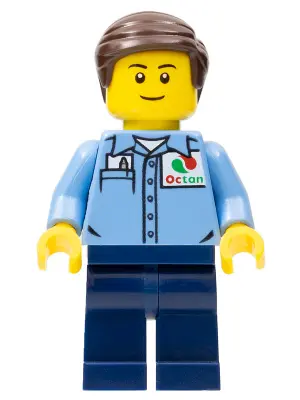 Medium Blue Uniform Shirt with Pocket and Octan Logo, Dark Blue Legs, Dark Brown Smooth Hair