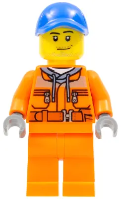 Tow Truck Driver - Male, Orange Safety Jacket, Reflective Stripe, Sand Blue Hoodie, Orange Legs, Blu