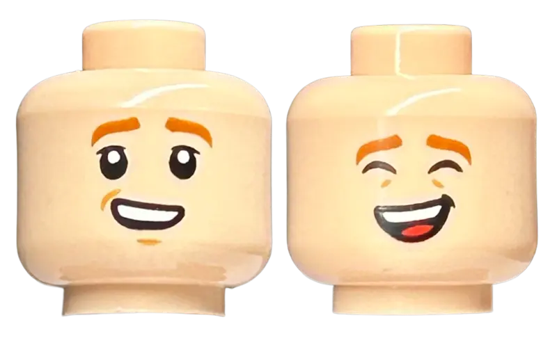 Light Nougat Minifigure, Head Dual Sided Child Dark Orange Eyebrows, Lopsided Smile with Teeth / Lau