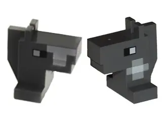 Dark Bluish Gray Creature Head Pixelated Horse with Eyes and Side of Neck (Left) and Side of Face (R