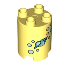 Bright Light Yellow Duplo, Brick Round 2 x 2 x 2 with Shell and Bubbles Pattern