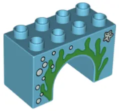 Medium Azure Duplo, Brick 2 x 4 x 2 Arch with Seaweed, Bubbles and Starfish Pattern