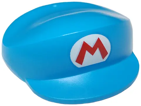 Dark Azure Large Figure Headgear, Super Mario Cap with Super Mario Logo Red Capital Letter M on Whit