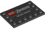 Black Tile, Modified 4 x 6 with Studs on Edges with Avengers, LEGO and Iron Man Logos and 'IRON MAN'