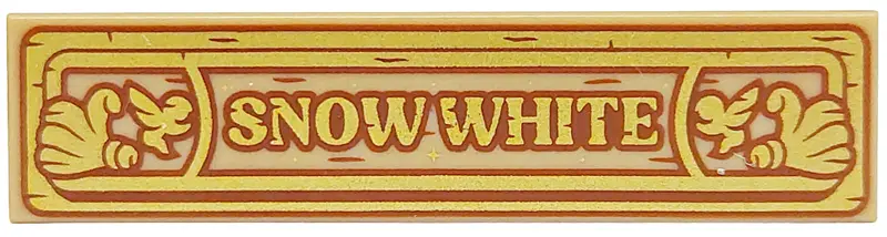 Dark Tan Tile 1 x 4 with Gold and Reddish Brown 'SNOW WHITE' in Frame Pattern