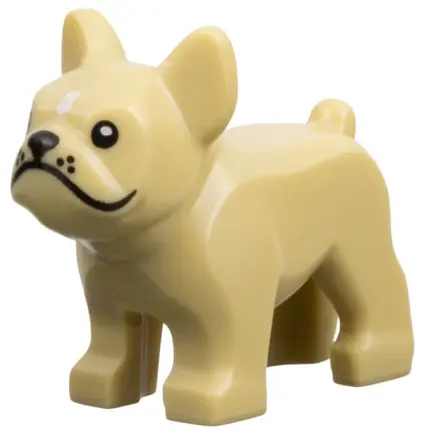 Tan Dog, French Bulldog with Black Eyes, Nose and Whisker Dots, White Spot on Forehead Pattern