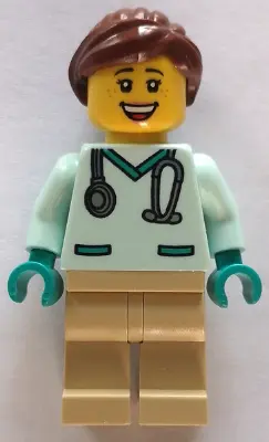 Veterinarian - Female, Light Aqua Scrubs, Tan Legs, Reddish Brown Hair