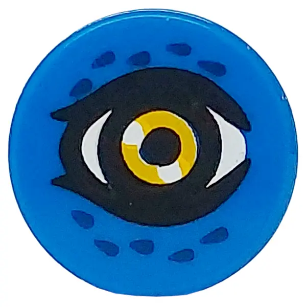 Blue Tile, Round 1 x 1 with Bright Light Orange and White Eye with Black Pupil and Dark Blue Feather