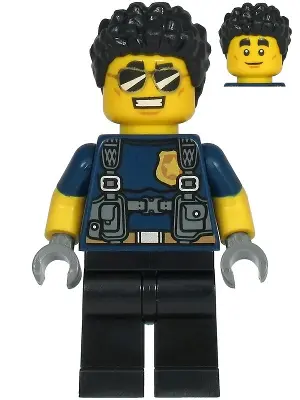 Police Officer - Duke DeTain, Dark Blue Shirt with Molded Short Sleeves, Harness, Black Legs, Black 