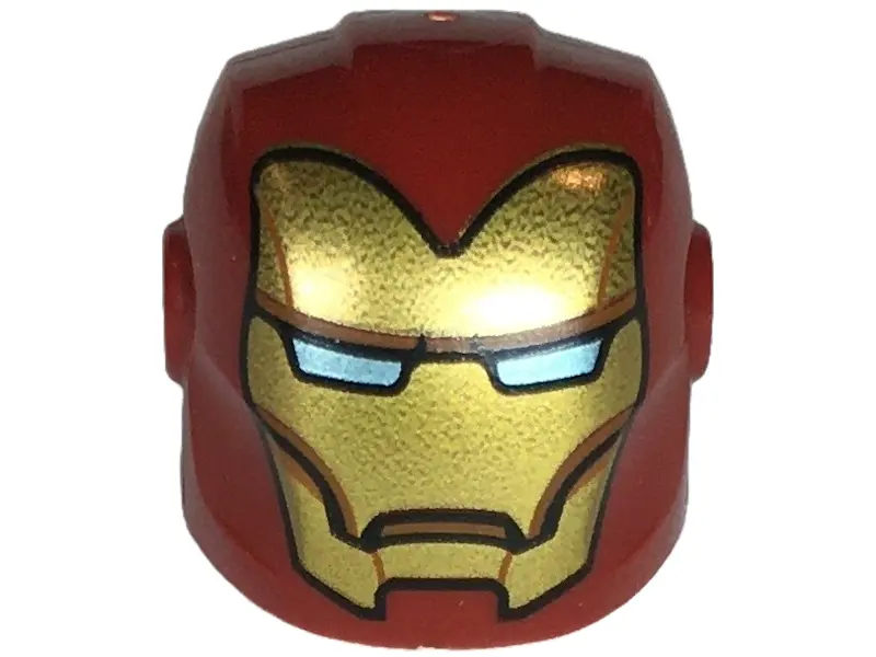 Dark Red Minifigure, Headgear Helmet Armor Plates and Ear Protectors with Gold Faceplate with Medium